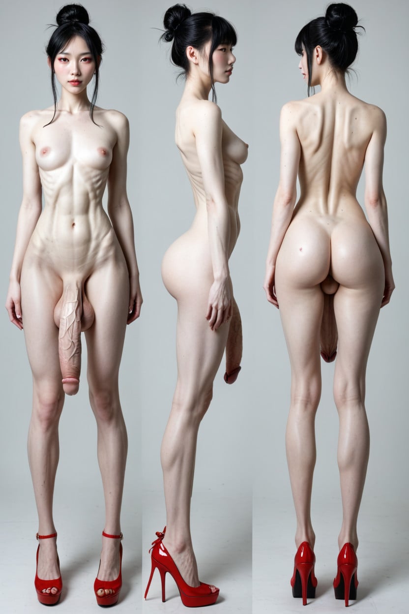 Freckles, Six Pack Visible, Albino Skin Tone Shemale AI Porn
