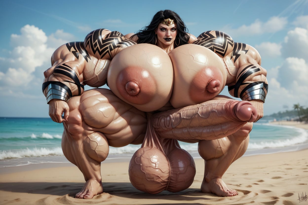 Hyper Swollen Bulging Tits, Art Style Of Devil Hs, Giant Tits Shemale AI Porn