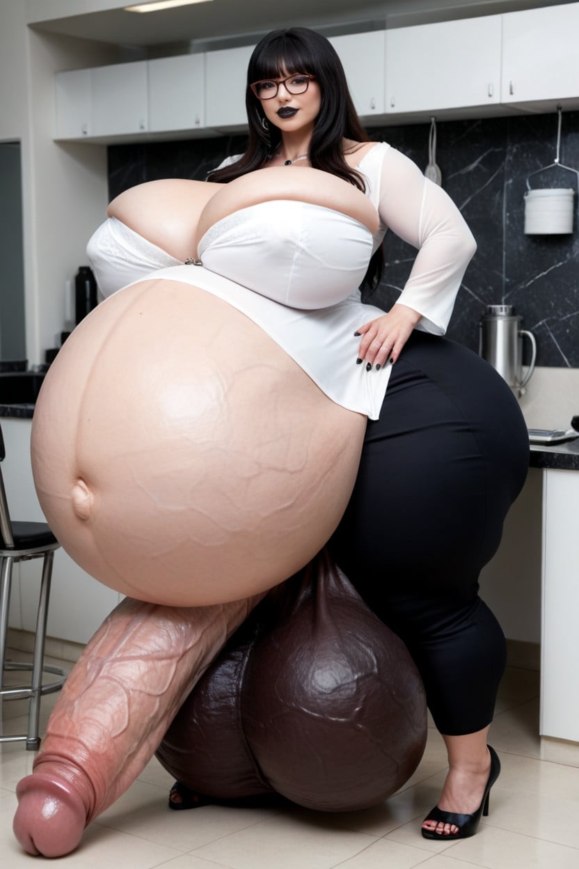 Hyper Pregnant Belly, Huge Lips, Extremely Thick Penis Shemale AI Porn