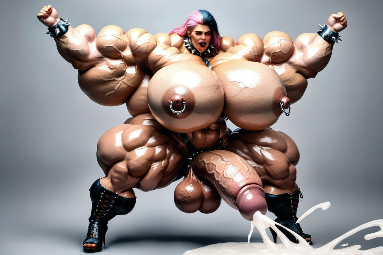 Most Thicker Muscles, Pink Hair Color With Cyan Highlights, Stunning Woman Shemale AI Porn