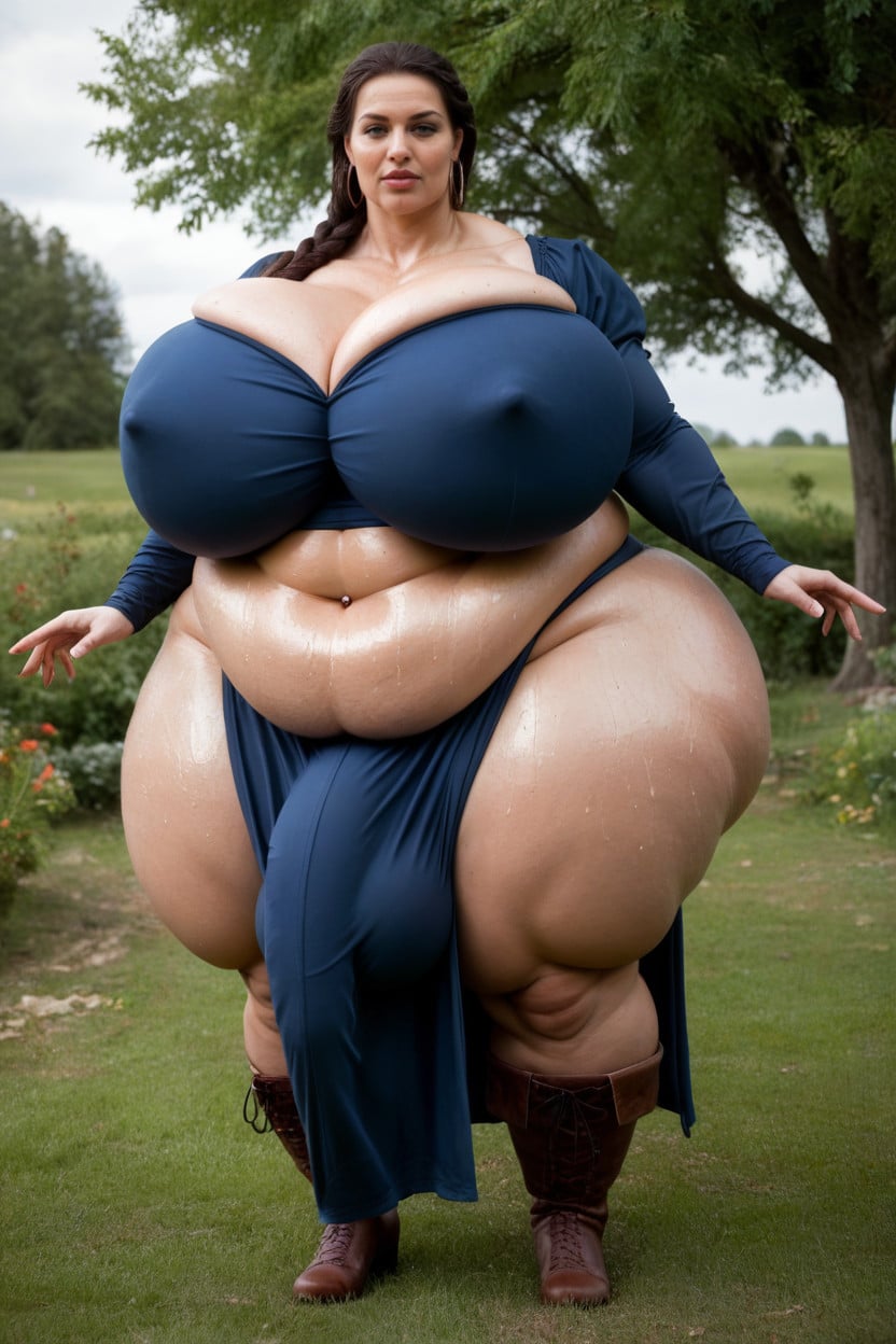 Serious, Lightblue Eyes, Ssbbw Mature Muscular Futanari Shemale AI Porn