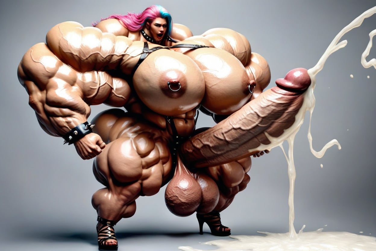 Over Exaggerated Muscle Mass, Gigantic Trapezius, Gigantic Massive Body With Reduced Head Size Shemale AI Porn