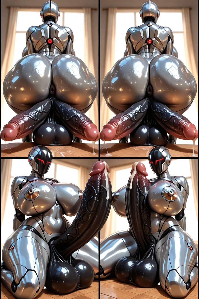 Rear View, Hyper Long Thick Veiny Vascular Cock Show Ass, Hyper Saggy Balls Shemale AI Porn