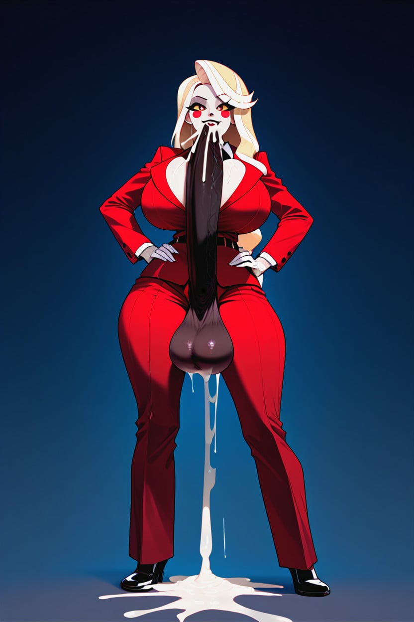 Autofellatio, Front View, Impossibly Long Hyper Penis Shemale AI Porn