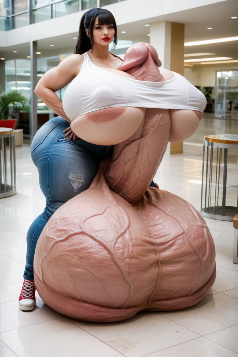 Full Body, Shoes, Hyper Gigantic Testicles Shemale AI Porn