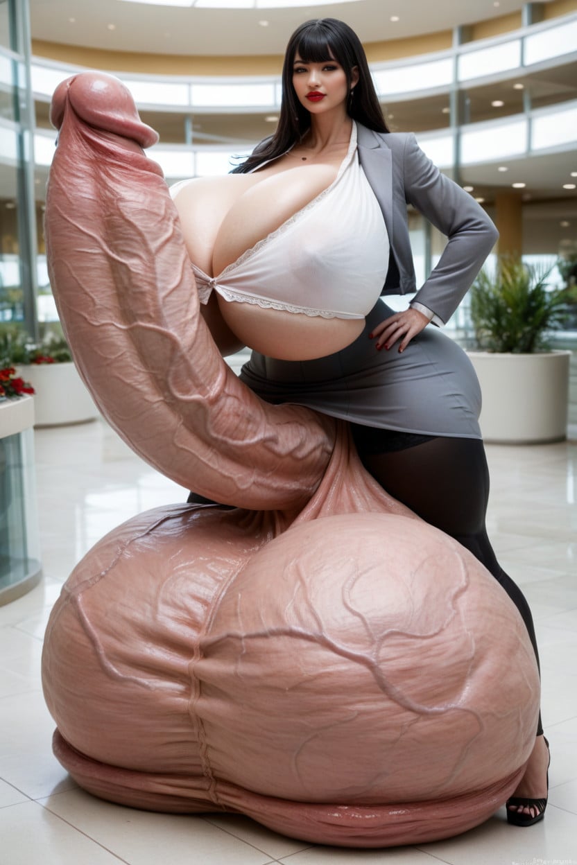 Medium Length, Huge Breasts, Hyper Testicles Expansion Shemale AI Porn