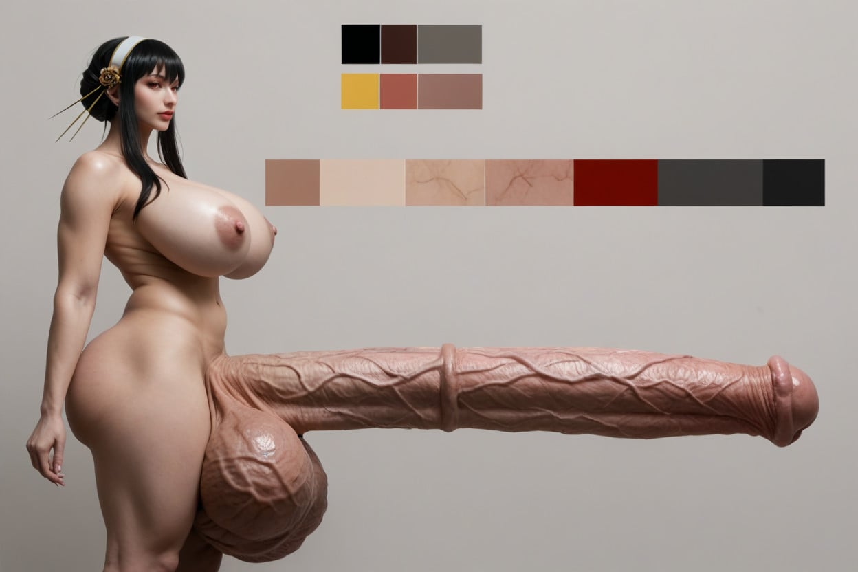 Anime Character Design Sheet, Hyper Gigantic Veiny Balls, White Background Shemale AI Porn