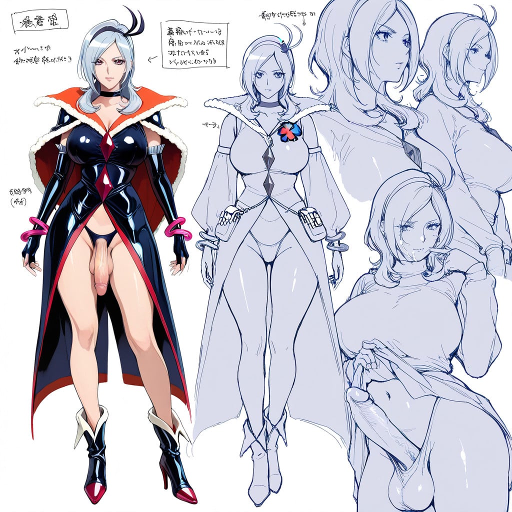 Turnaround View, Rough Sketch Style, Large Ass Shemale AI Porn