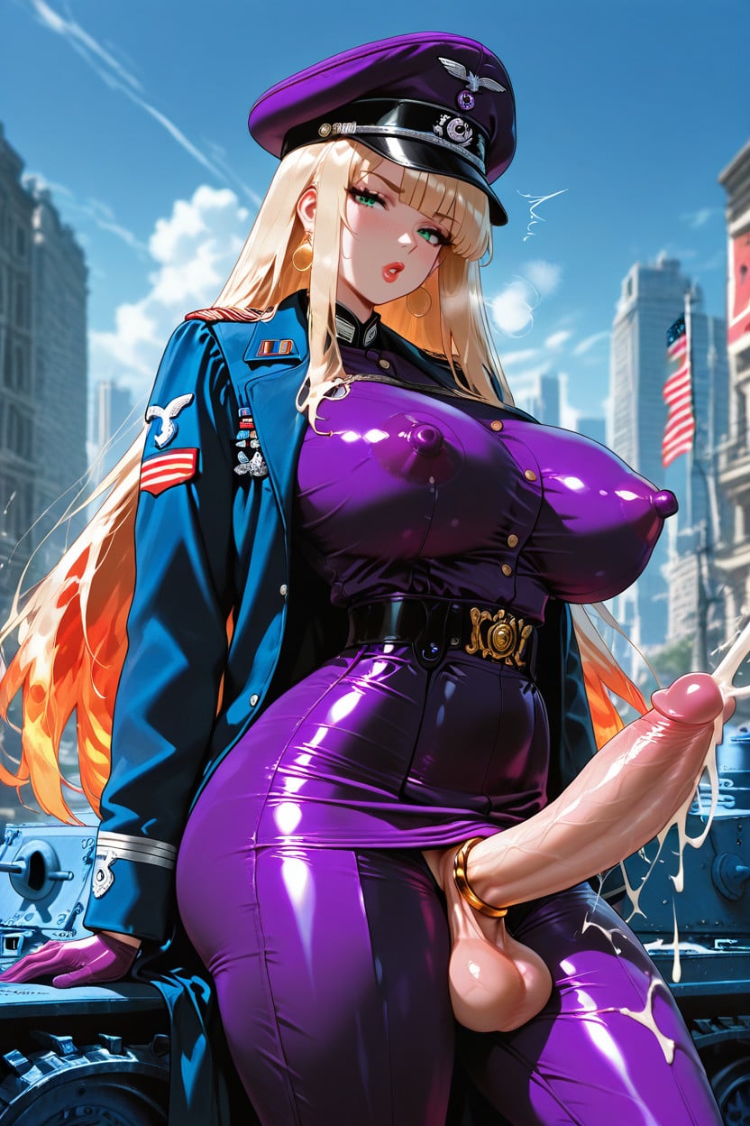 Blonde, Military Metals On Sleeve, Military Clothes Shemale AI Porn