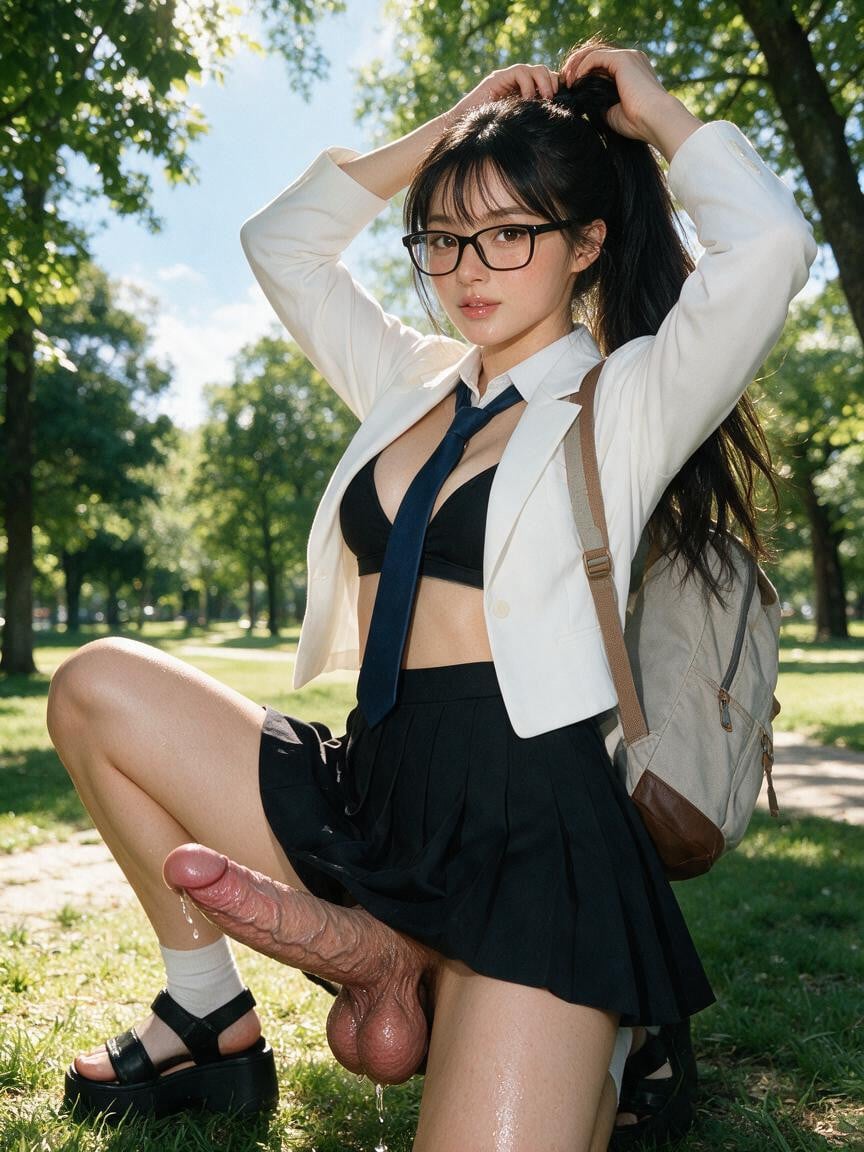Solo, Black Pleated Skirt, Ankle Socks Shemale AI Porn