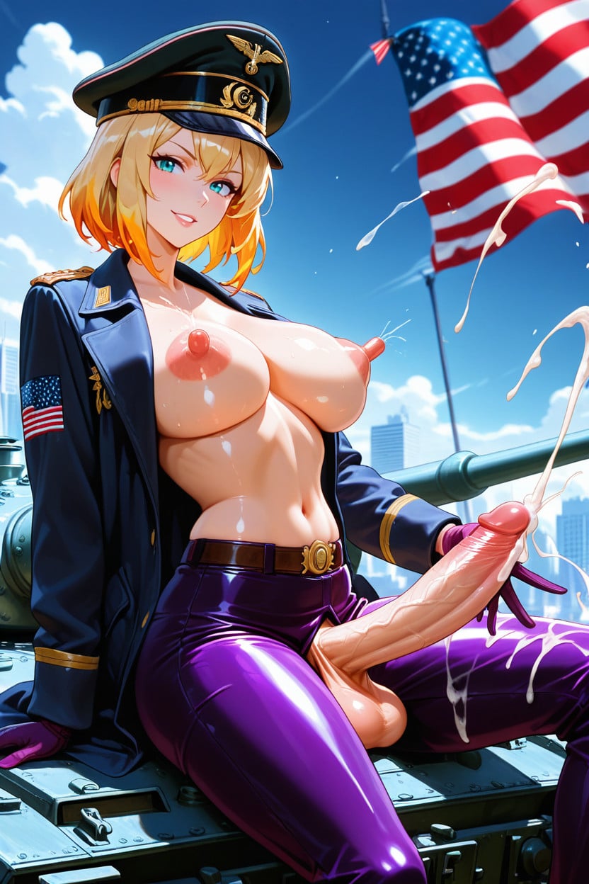 Big Nipples, Shiny Gold Tight Cock Rings, Perfect Anatomic Body Shemale AI Porn