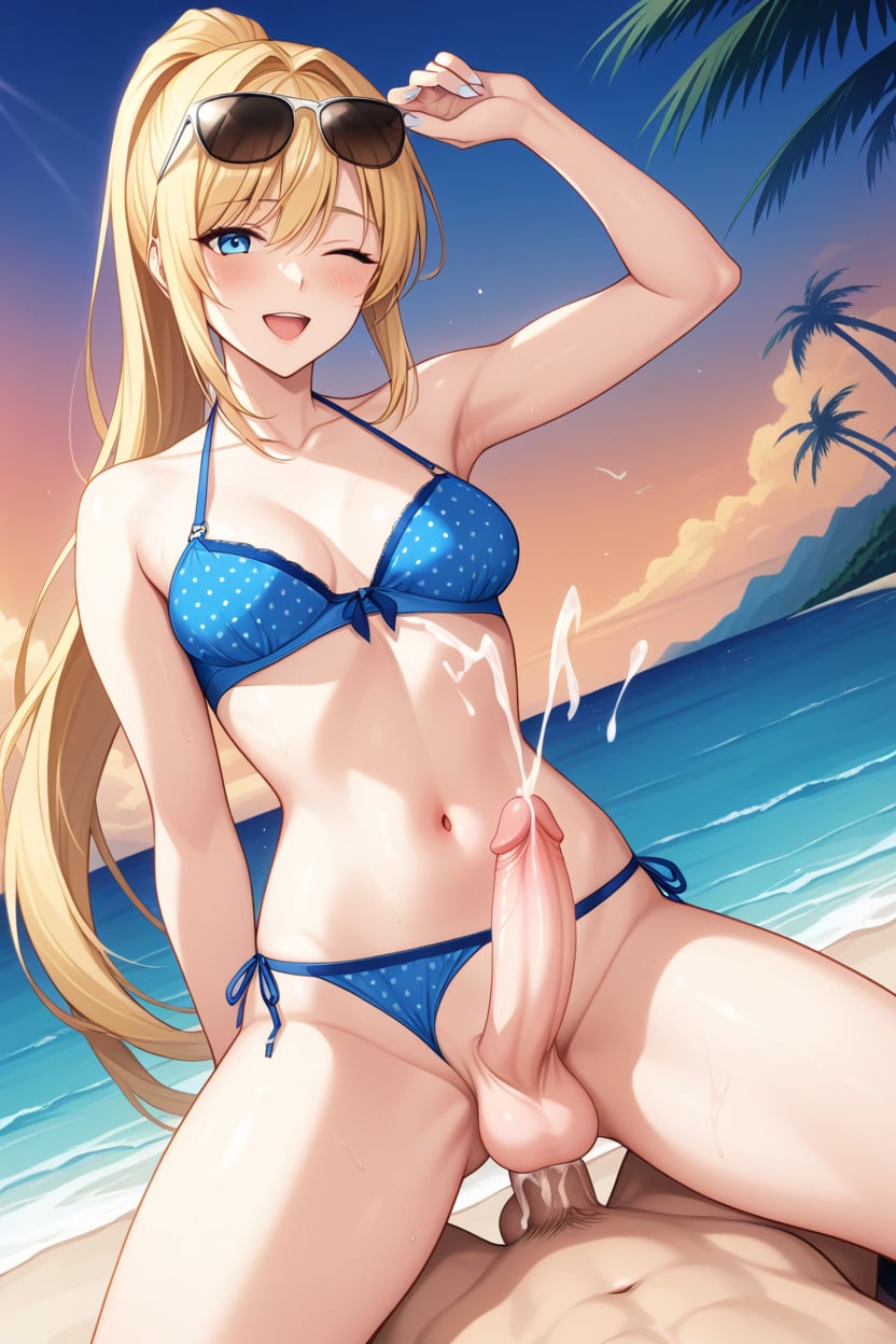 Cumshot, Sunset, Small Breasts Shemale AI Porn