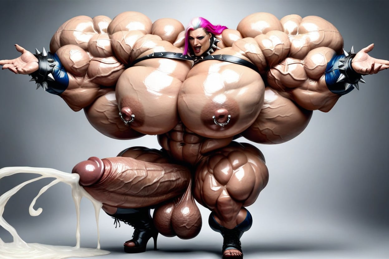 Extremely Muscular, Voluptous Long Hair, Ahegao Orgasmic Expression Shemale AI Porn