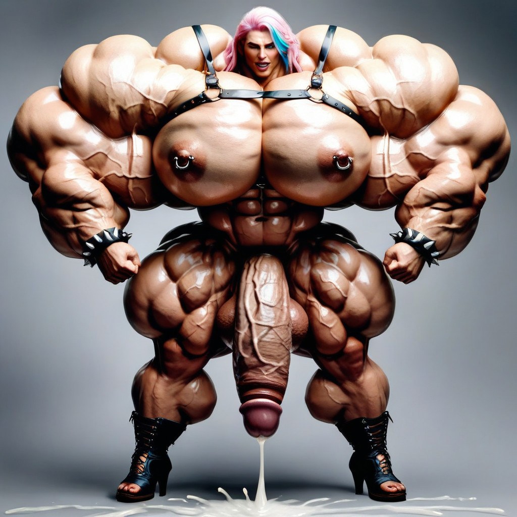 Wet Shiny Skin, Oiled Skin, Hyper Gigantic Penis Shemale AI Porn