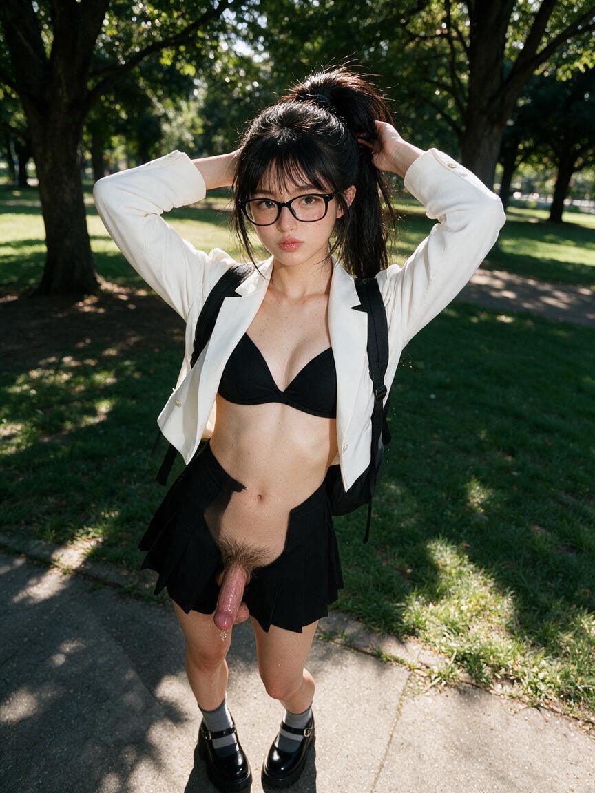 White Cropped Blazer, Exposed Balls, Tying Up Hair Shemale AI Porn
