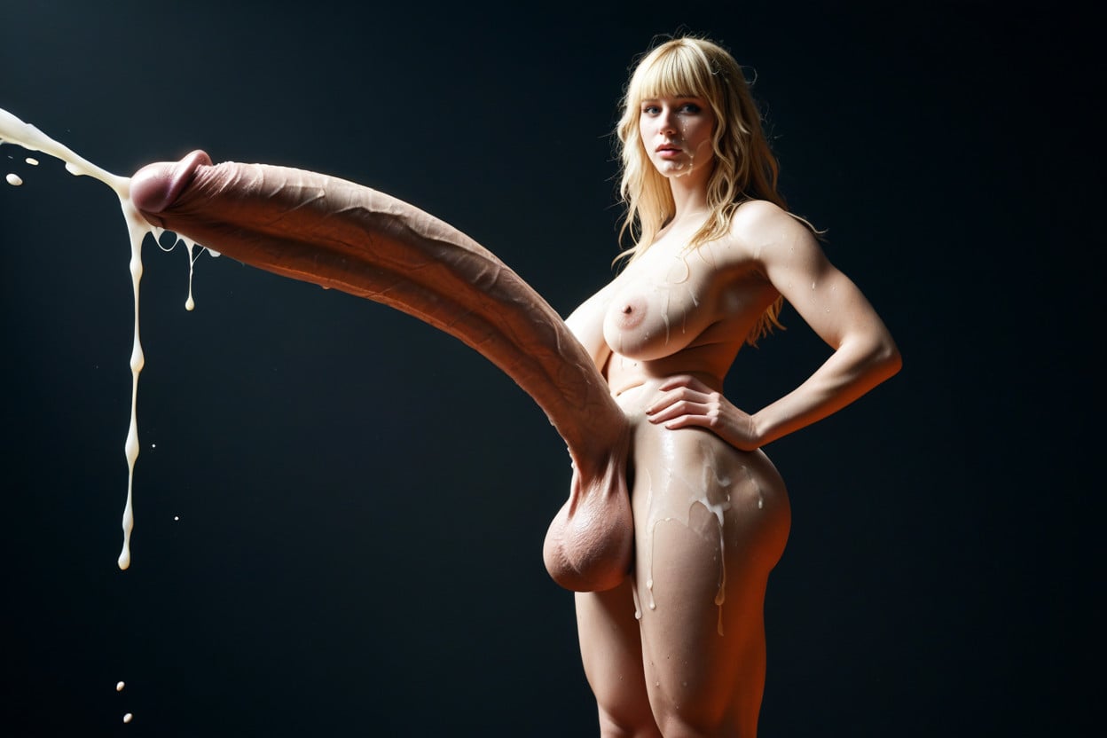 Hair Fringe, Erect Giant Penis, Detailed Face Shemale AI Porn