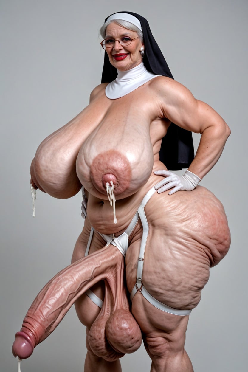 Upward Curved Cock, Wrinkled Skin, Standing Upright Shemale AI Porn