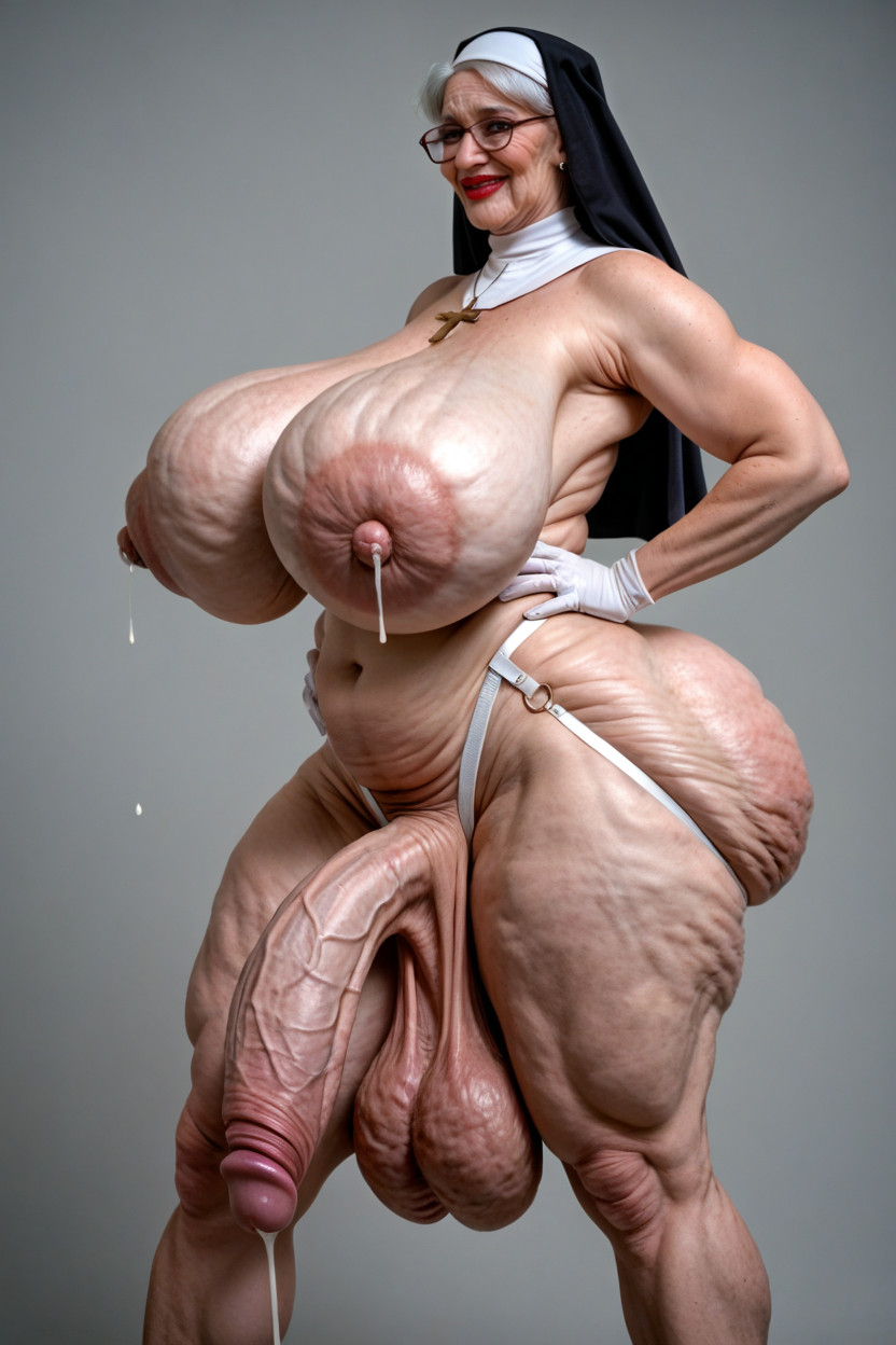 Veiny Forearms, Extremely Low Hanging Balls, Swollen Puffy Nipples Shemale AI Porn