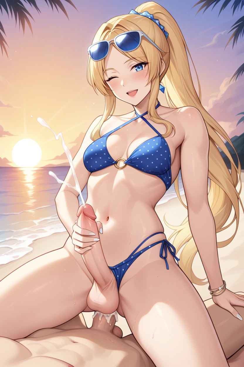 Blue Eyes, Cumshot, Beach Shemale AI Porn