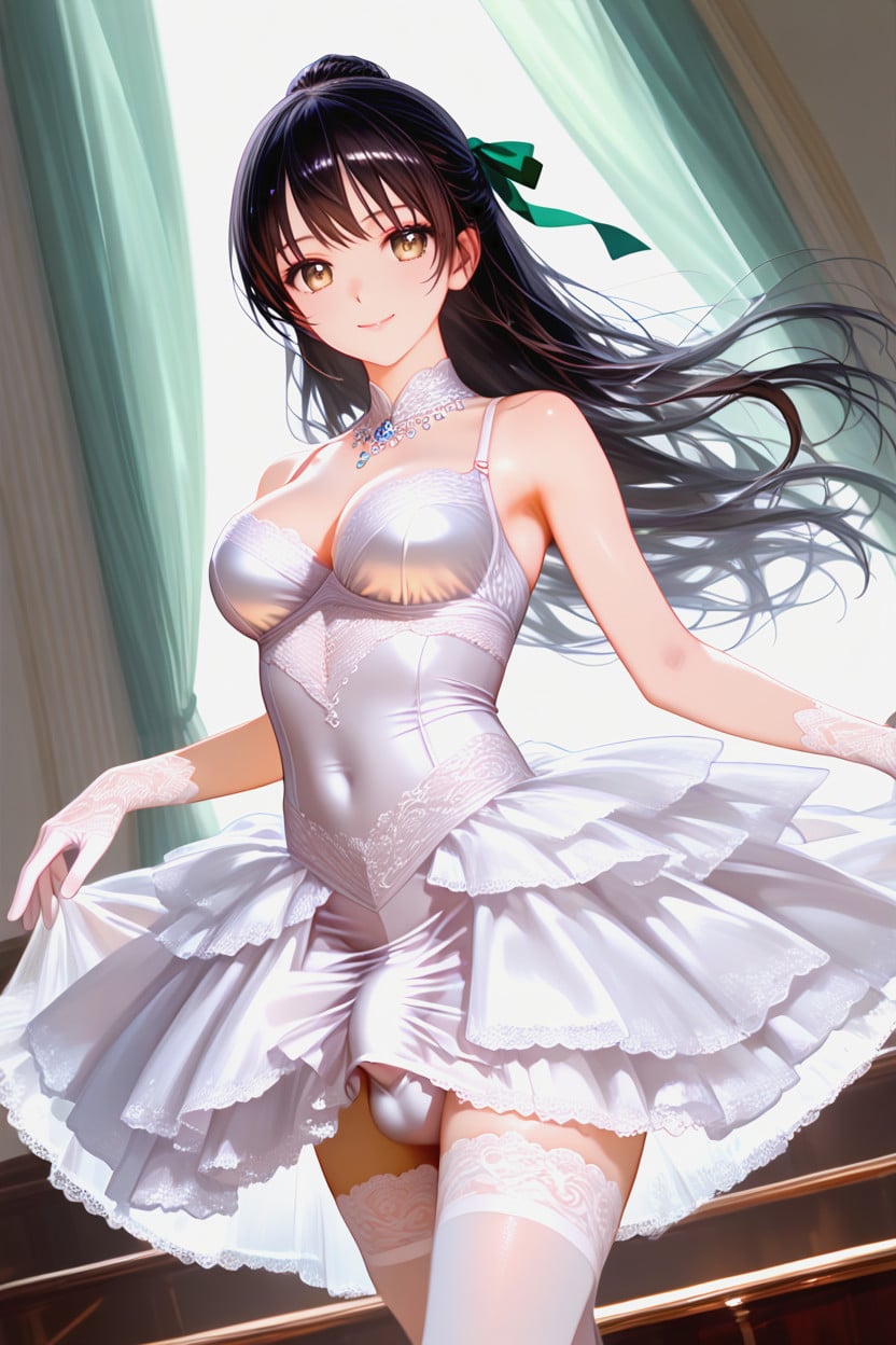 Detailed, Wearing Elegant White Ballet Shoes, Detailed Eyes Shemale AI Porn