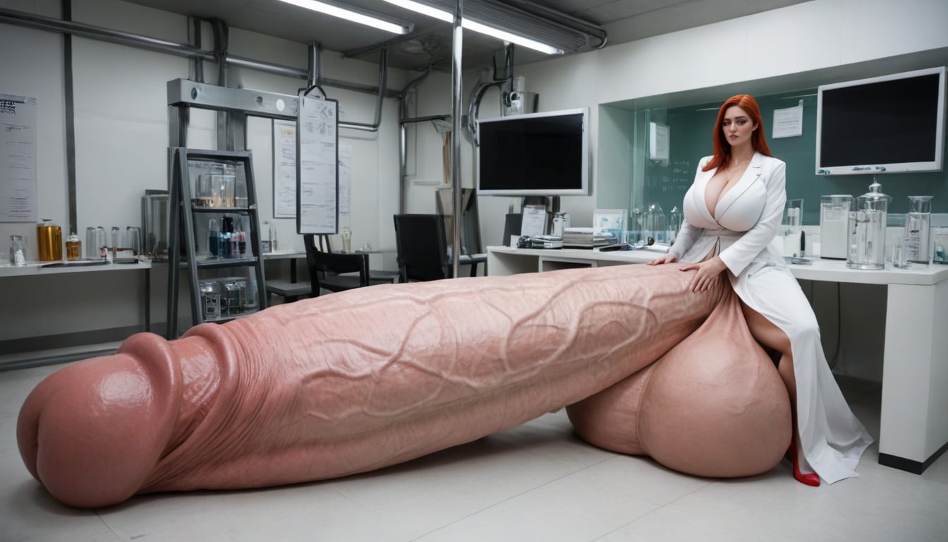 Gigantic Hyper Macro Penis, Testicles Are Just Too Gigantic, Embarrassed Shemale AI Porn