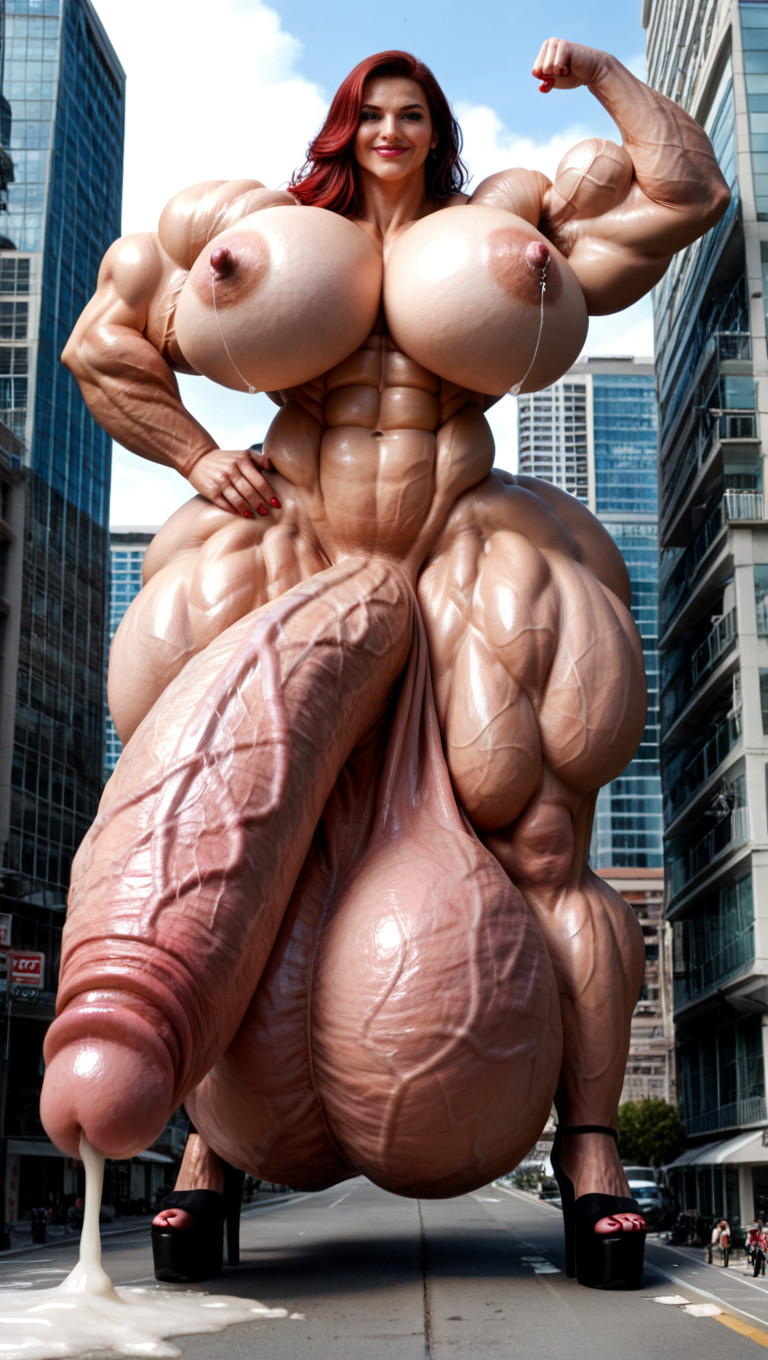 Standing Confindently, Penis Thicker Than Legs, Macro Shemale AI Porn