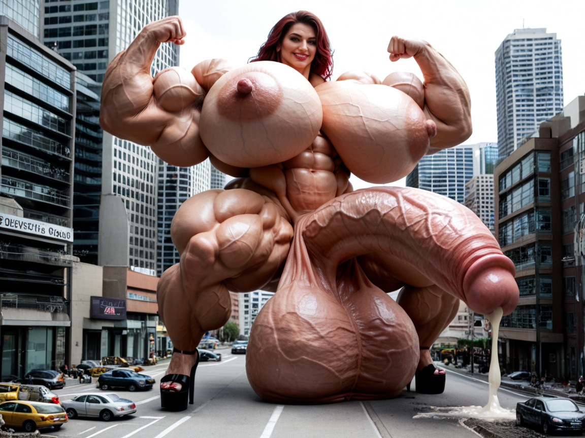 Gigant Muscles, Sweaty, Futa Domination Shemale AI Porn
