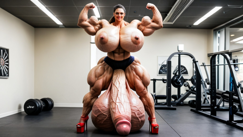 Gigantic Testicles, Huge Massive Muscles, Standing Shemale AI Porn
