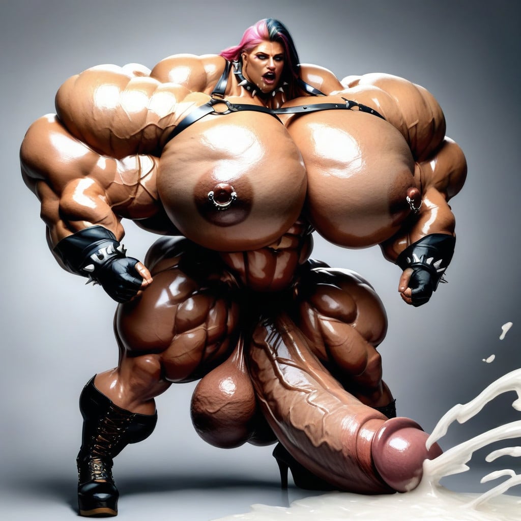 Gigantic Muscular Calves, Hyper Veiny Abs, Super Long Hair Shemale AI Porn