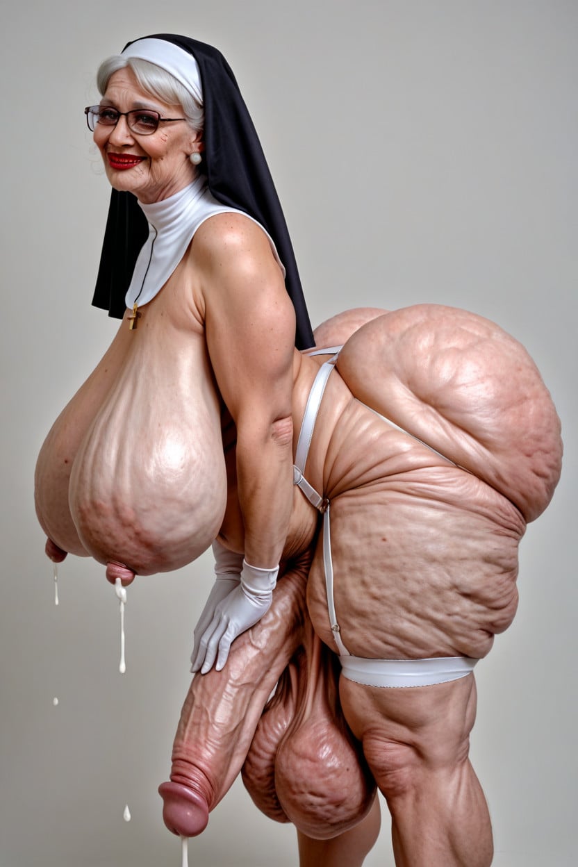 Hyper Long Cock, Hyper Veiny Breasts, Hyper Saggy Balls Shemale AI Porn