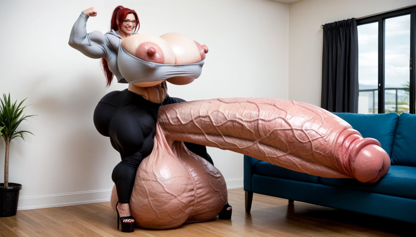 Half Open Eyes, Impossibly Long Penis, Hypermuscular Shemale AI Porn