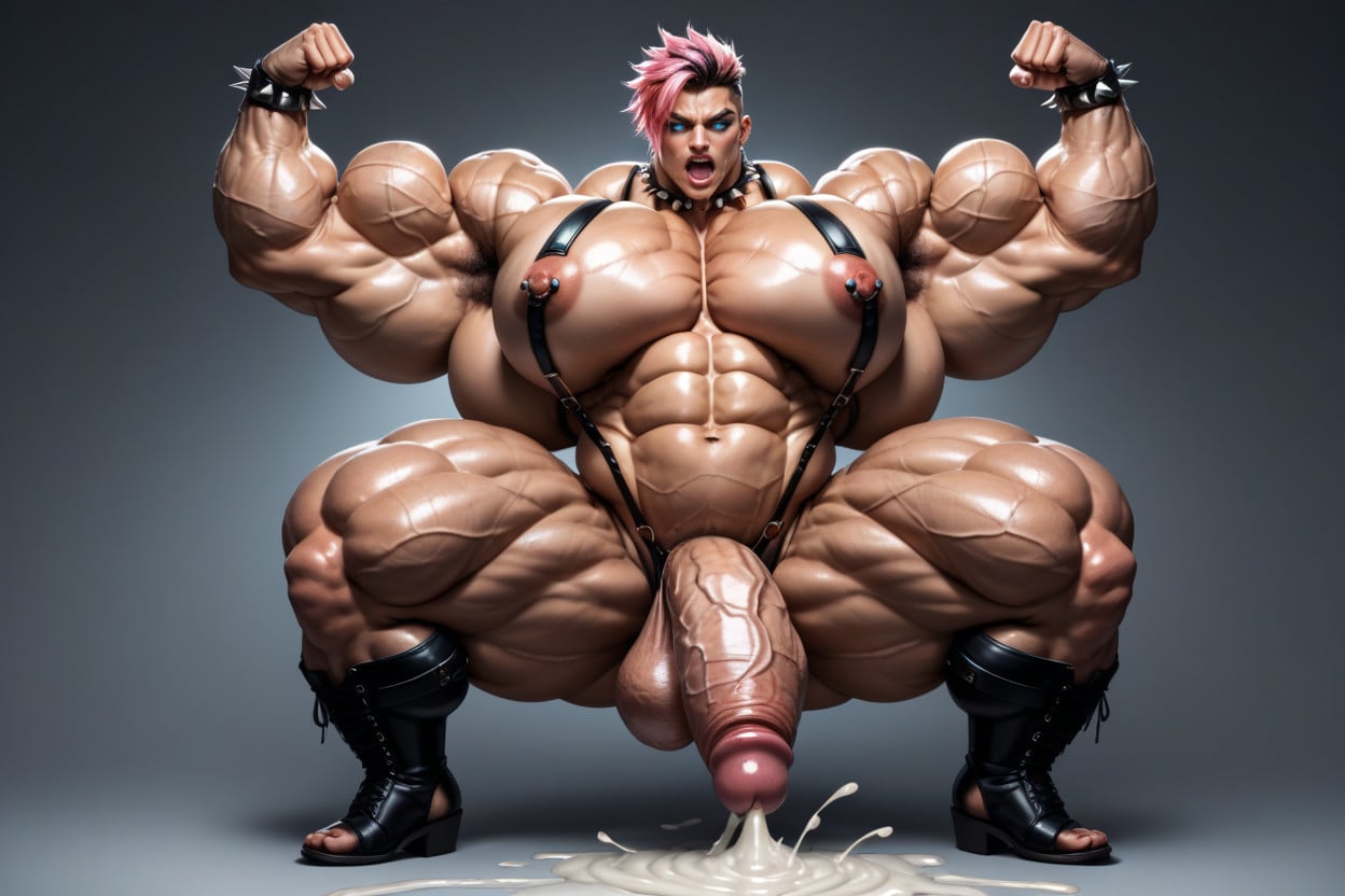 Simple Grey Background, Wider Torso, Tight Waist Shemale AI Porn