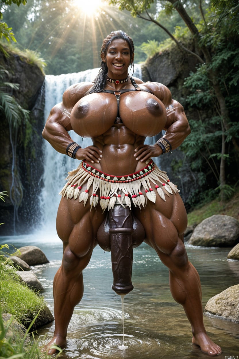 Massive Flared Horsecock Shaft, Thick Thighs, Exaggerated Massive Horsecock Shemale AI Porn