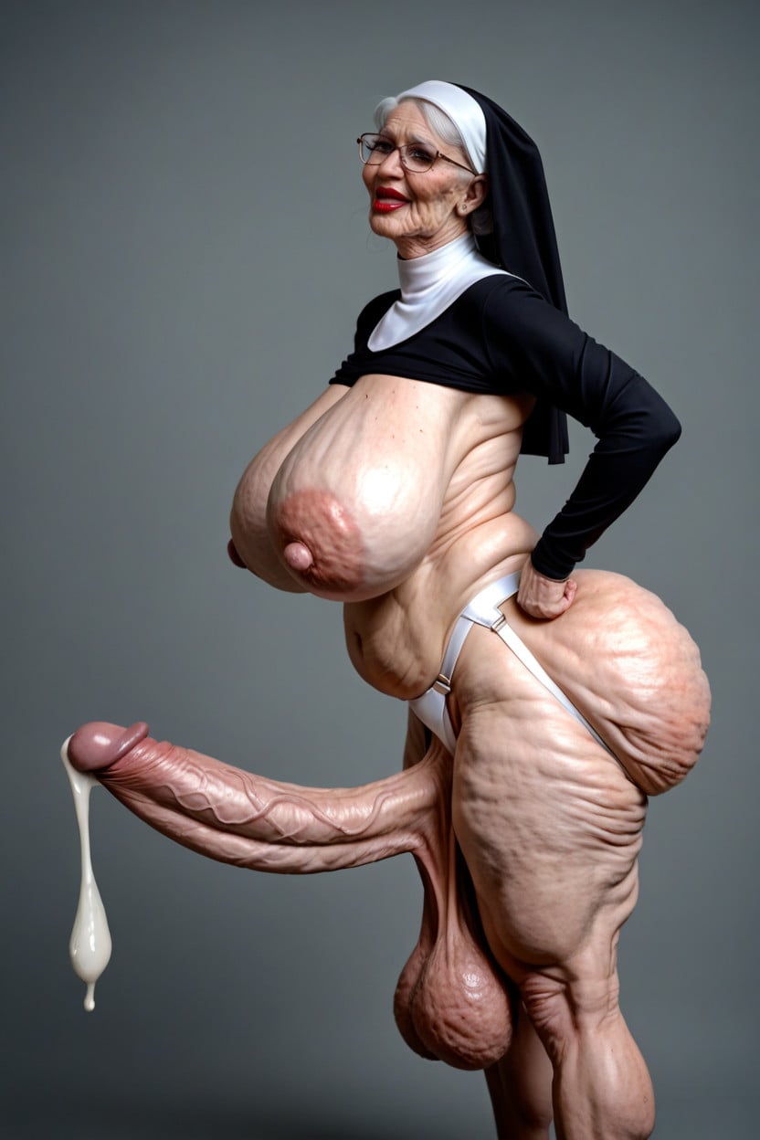 Gigantic, Extremely Low Hanging Balls, Wrinkled Skin Shemale AI Porn
