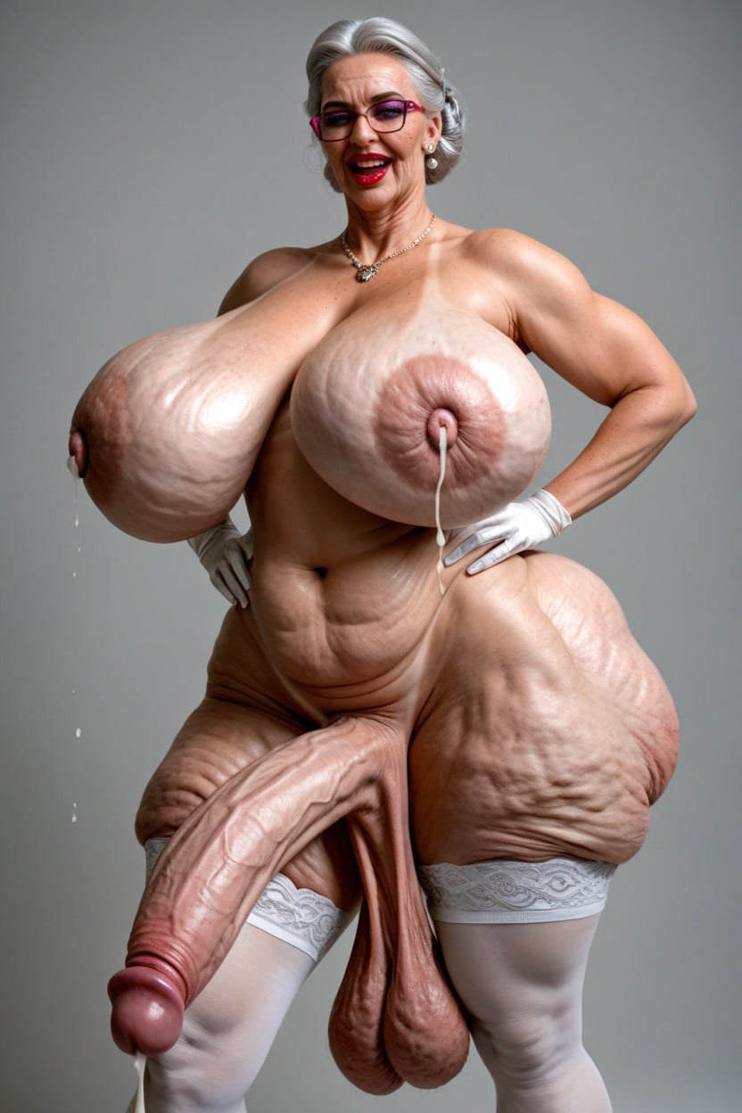 White Latex Gloves, Wrinkles On Belly, Large Shemale AI Porn