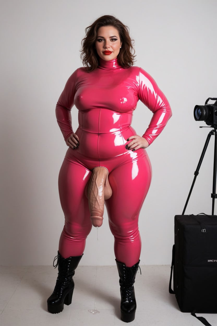 Pink Latex Turtleneck With Long Sleeves, Perfectly Detailed Hands, Front View Camera Angle Shemale AI Porn