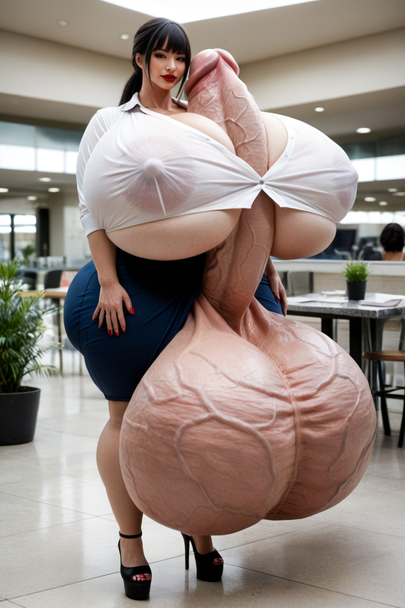 Impossibly Long Hyper Penis, Huge Breasts, Huge Veins On Penis Shemale AI Porn