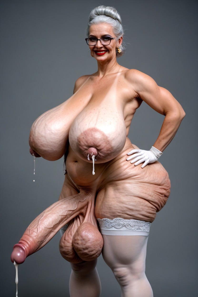 Parted Breasts, Cellulite Breasts, Thick Reading Glasses Shemale AI Porn