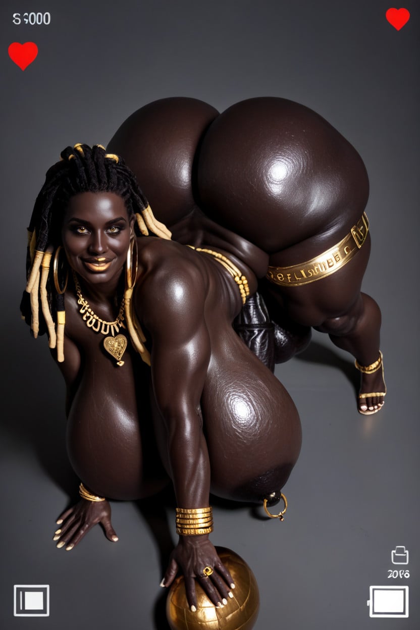 Voluptuous, Simple Background With Reflective Floor, Gold Eyes Shemale AI Porn