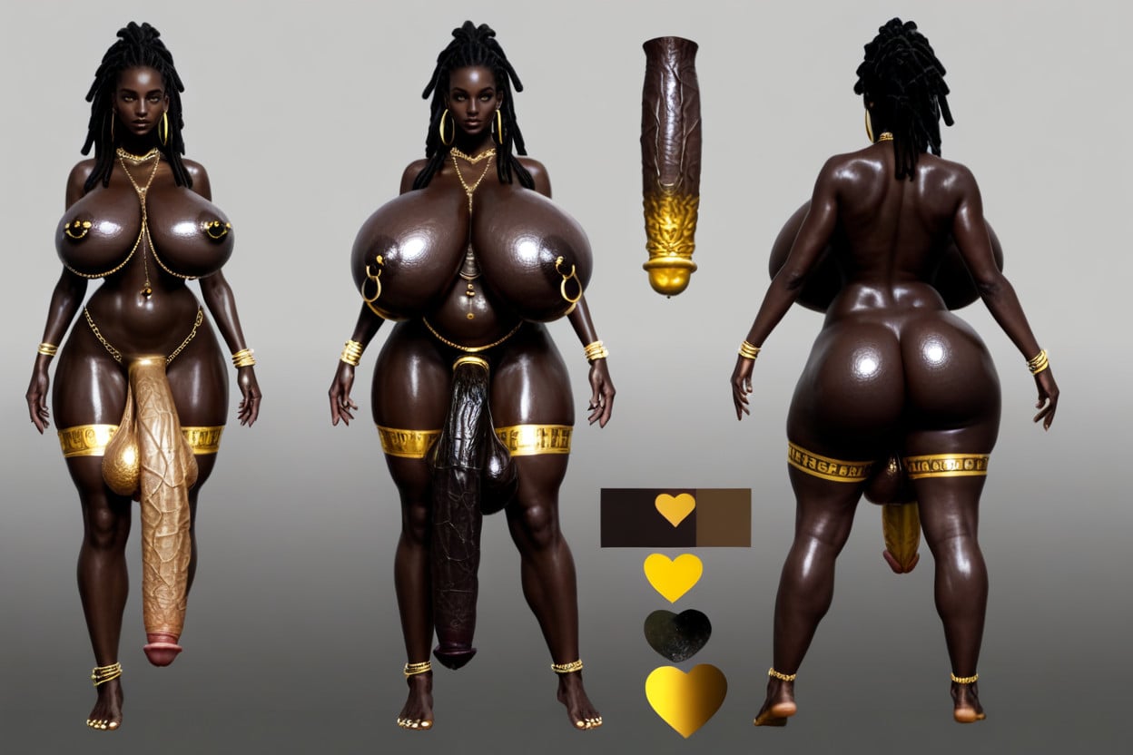 Gold Eyes, Hyper Breasts, Love Hearts Shemale AI Porn