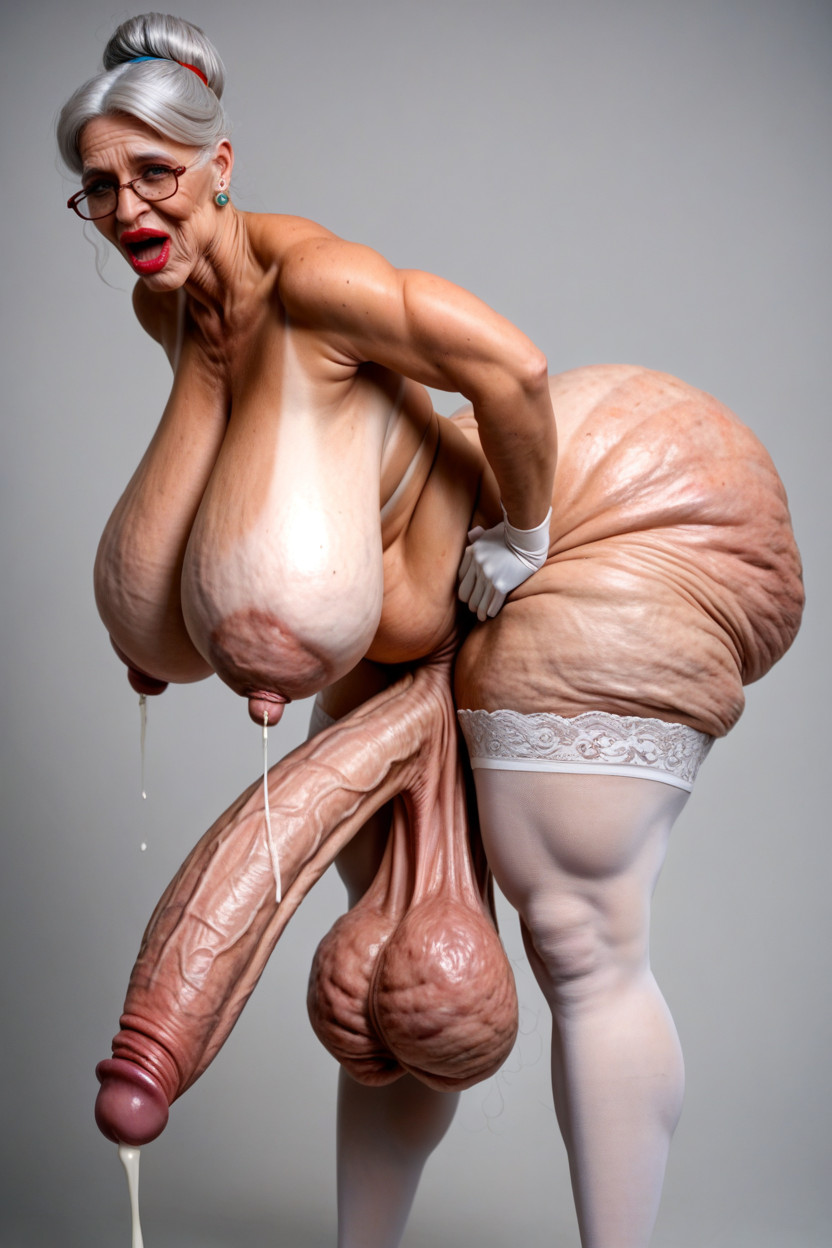 Simple Background, Cellulite Thighs, Extremely Low Hanging Balls Shemale AI Porn