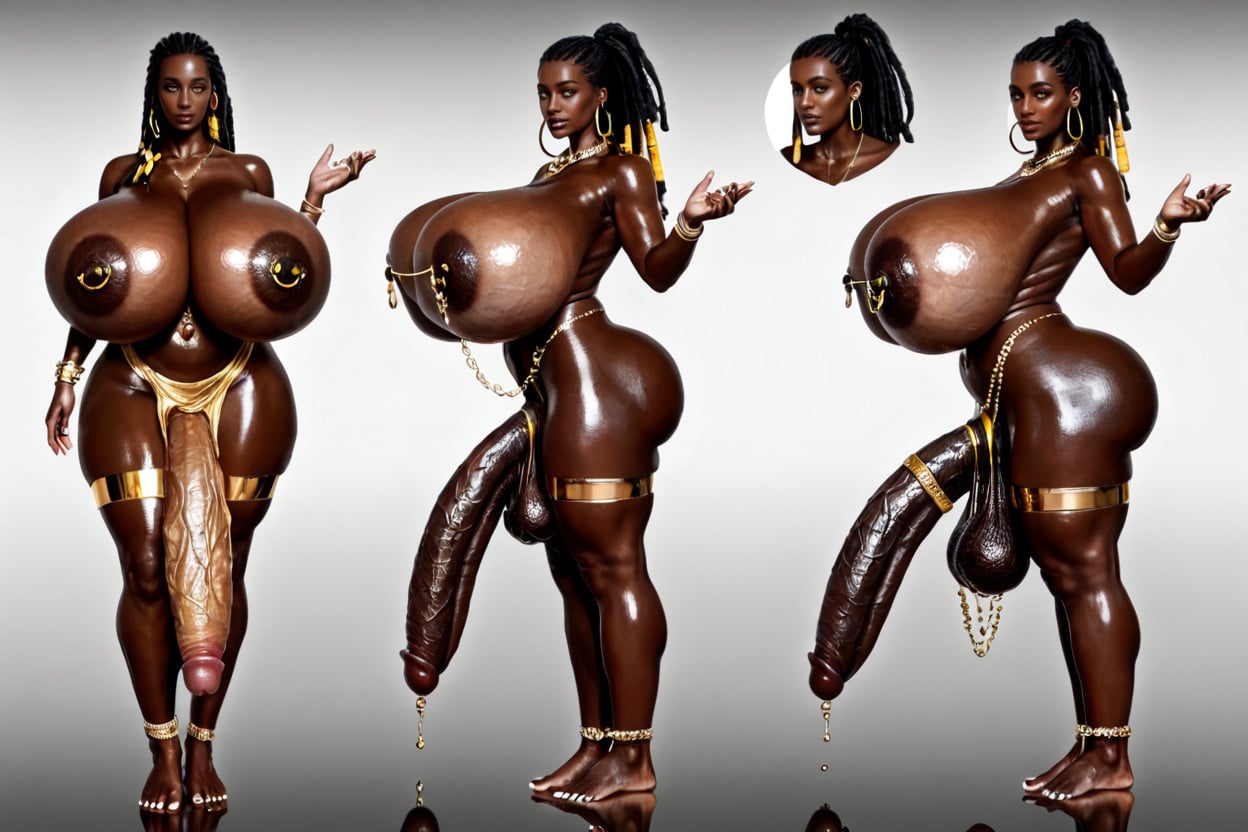 Gold Belly Button Piercing, Gold Rings, Void Black Skin Tone ニューハーフAIエロ