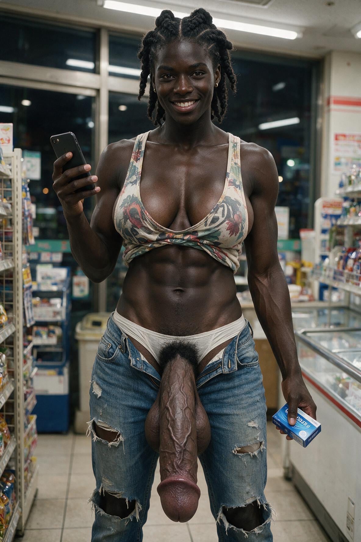 Very Low Print Tanktop, Black Hair, Braless Porno shemale IA