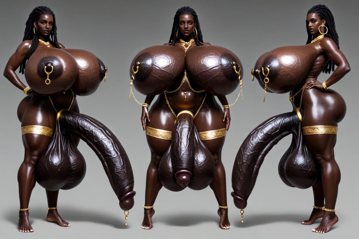 Model Reference Sheet, Gold Finger Jewelry, Thick Thighs Shemale AI Porn