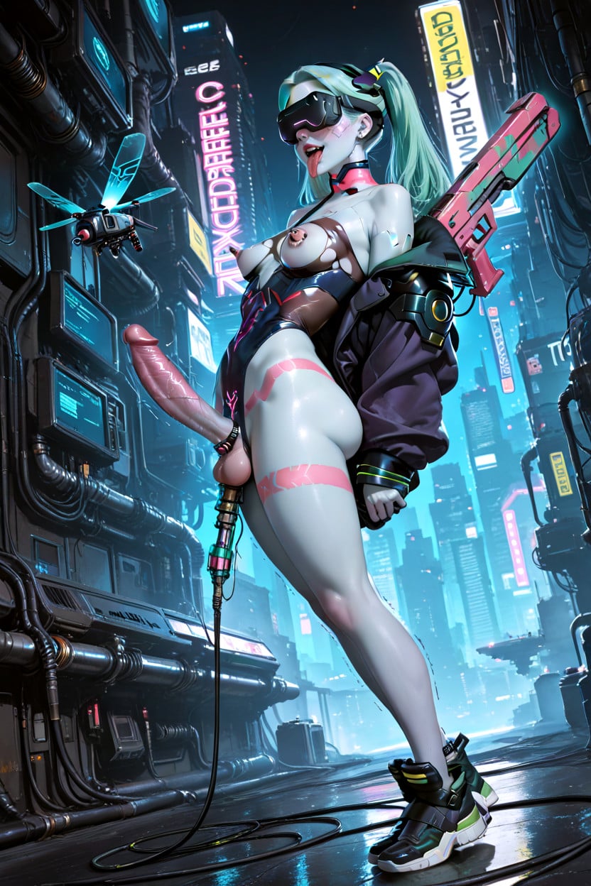 Breasts Exposed, Glowing Pink Womb Tattoo, Lorgasm Shemale AI Porn